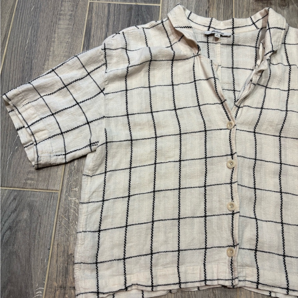 Madewell Cream and Black Plaid Button Down Shirt